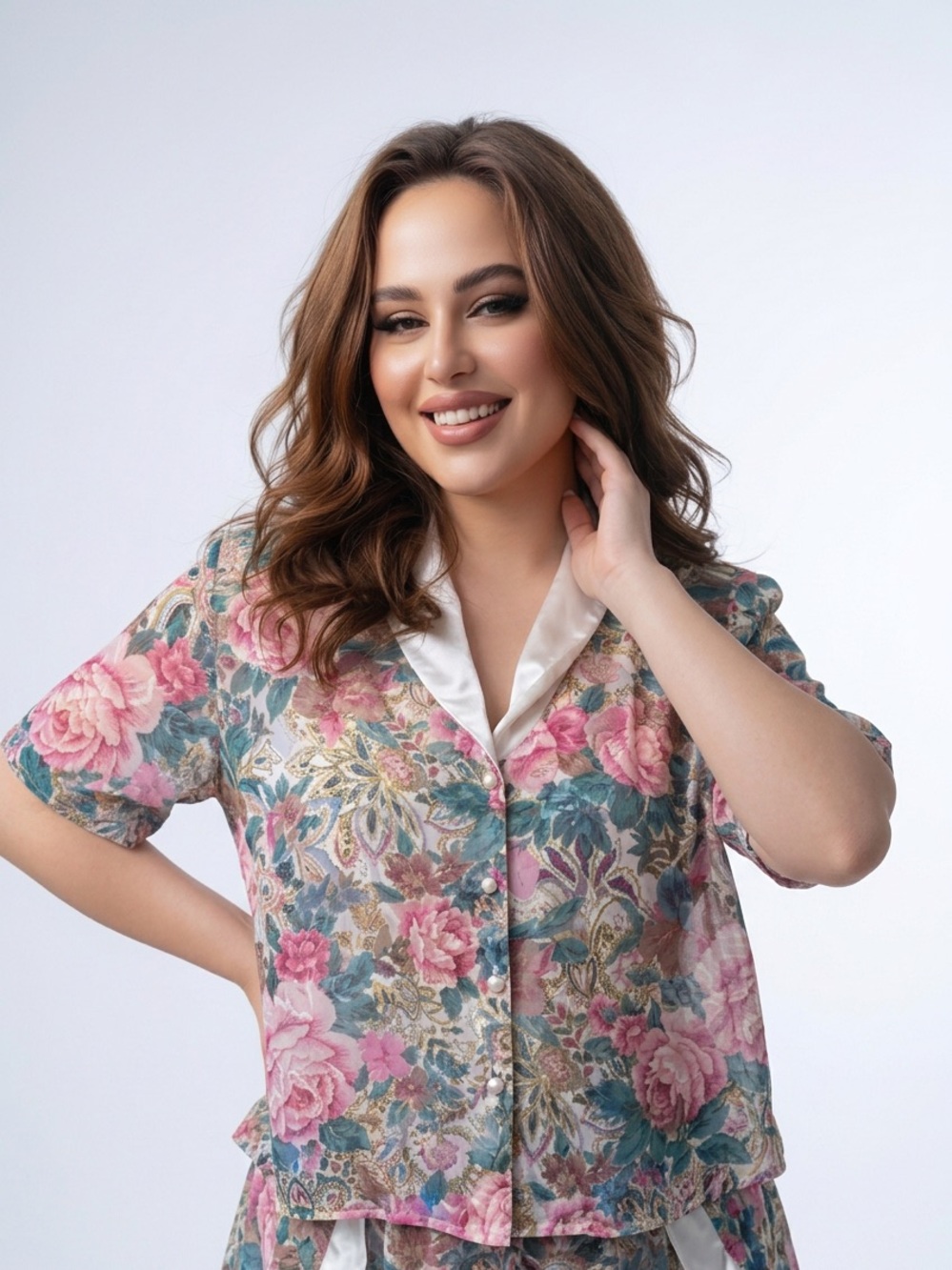 Vintage Victorias Secret‎ Gold Label Floral Paisley Pajama Top Large Satin Trim
